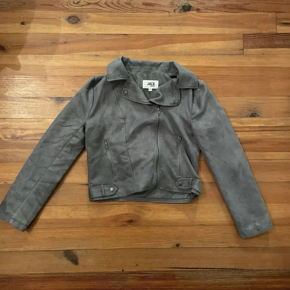 Jack by BB Dakota Gray Faux Leather Moto Biker Jacket Womens Size Small